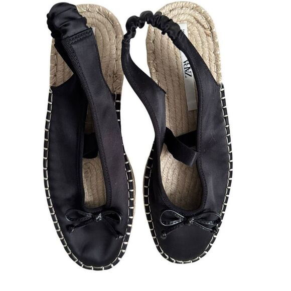 Zara Balletcore Bow Espadrilles Flats Black Size 37 - Picture 2 of 9